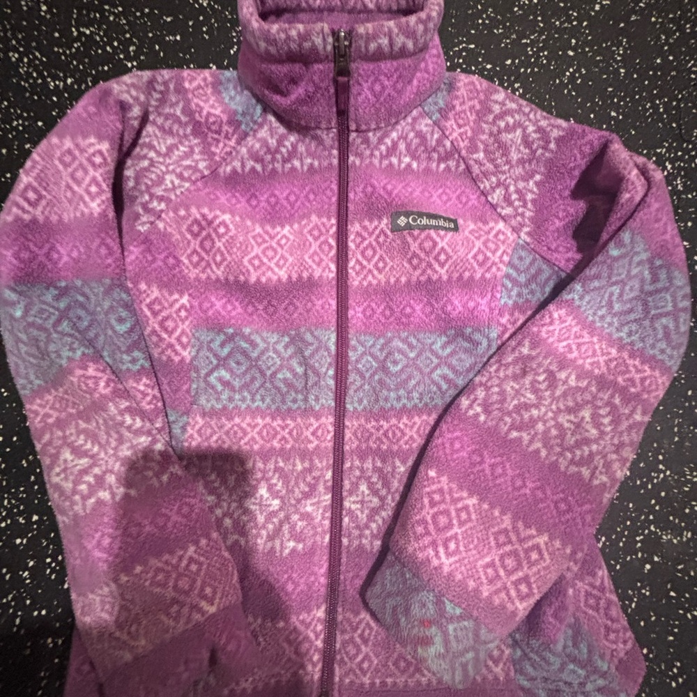 Columbia Kids Purple Geometric Fleece Jacket girls small 7/8